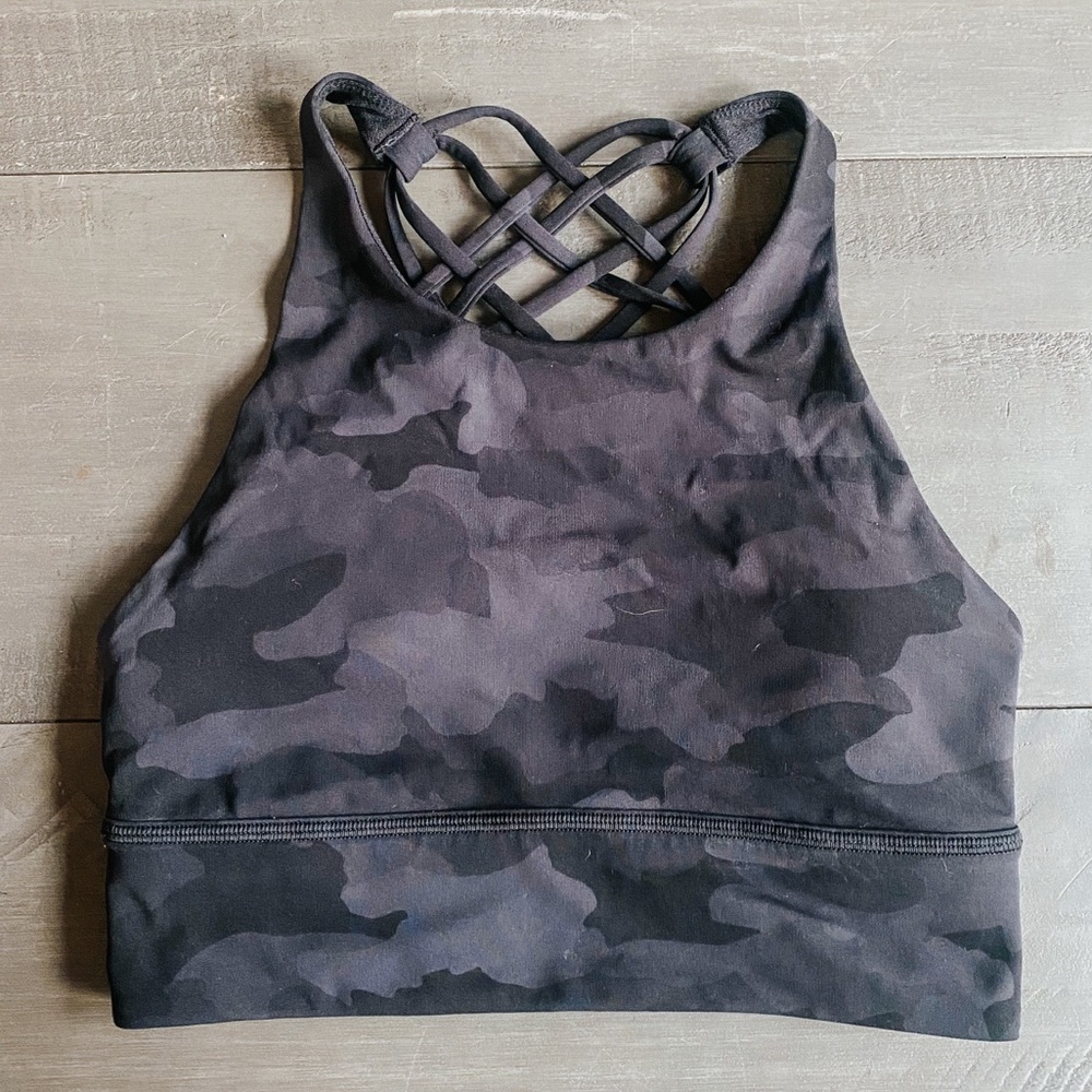 Lululemon Free to Be High Neck Longline Sports Bra Camo Size 6